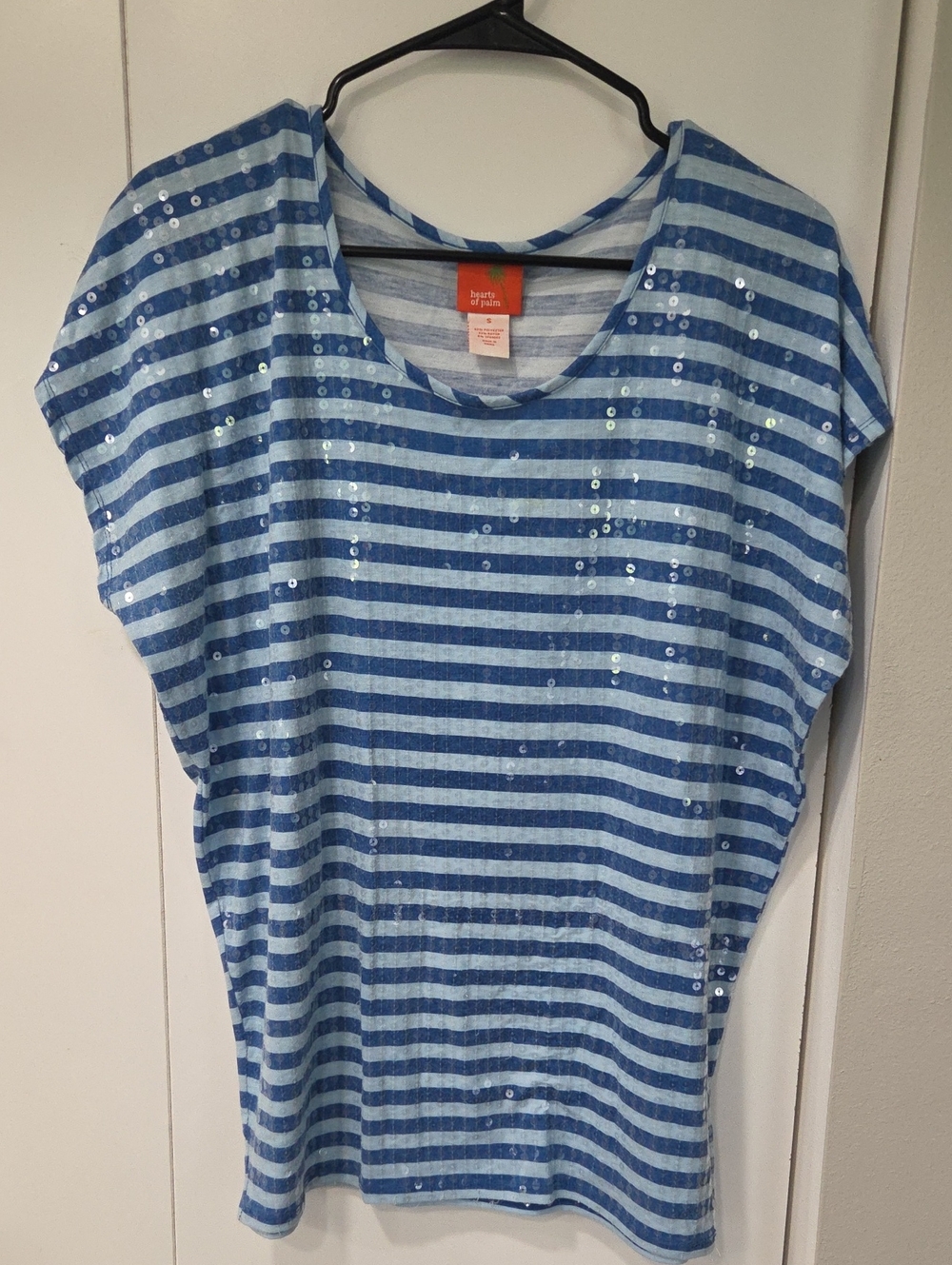 hearts of palm light and dark blue striped sequin tee